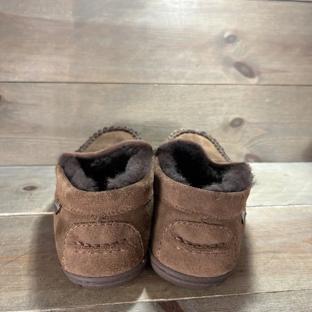 ll bean wicked good mens size 8 shoes brown suede shearling lined slippers